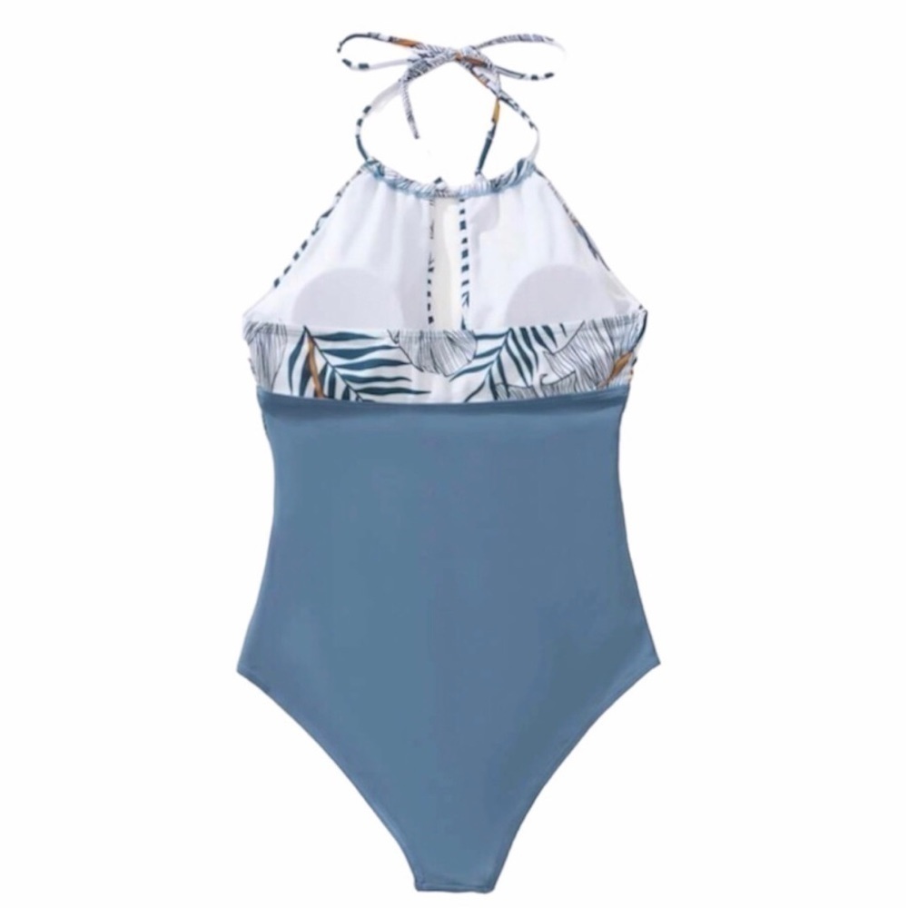 LEAF print ruched halter 1-piece swimsuit. New. Size XL - Picture 5 of 6